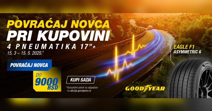 Iskoristite Goodyear letnju akciju i ostvarite povraćaj novca do 9000 RSD!